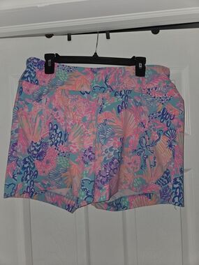 Lilly Pulitzer Luxletic Neon Coral Reef Print Athletic Shorts